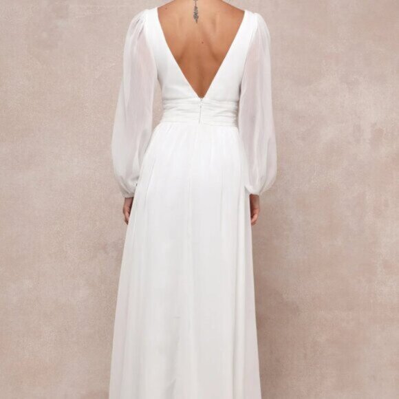 Lulus Enchant My Love White V-Neck Long Sleeve Maxi Dress | Medium | NWOT - Picture 4 of 5